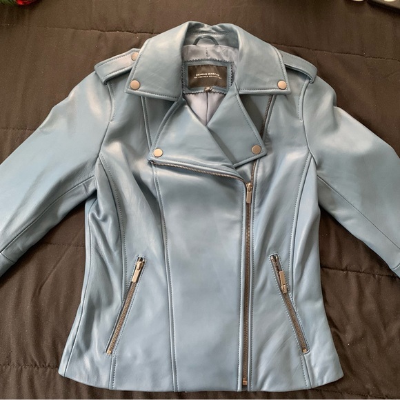 Neiman Marcus The Leather Collection Blue Leather Jacket XS worn once like New - Picture 2 of 16